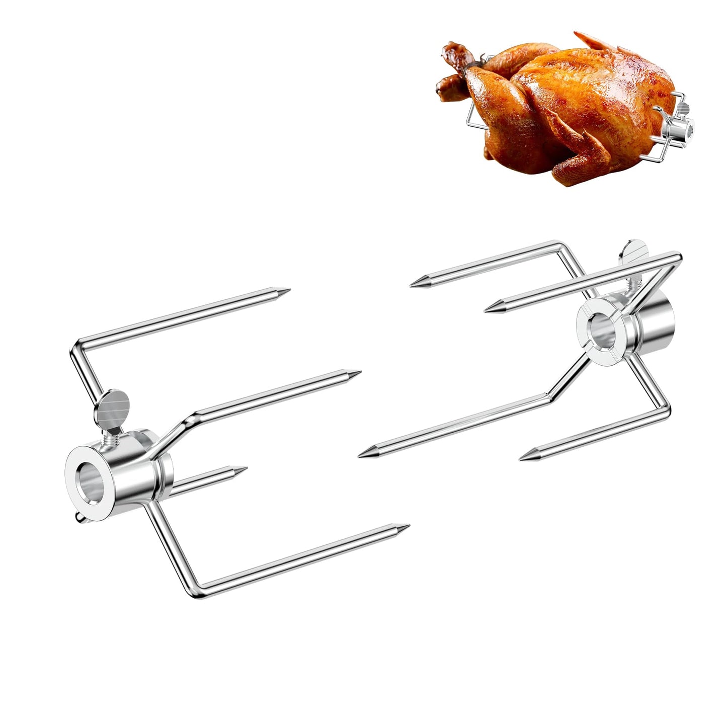 Skyflame Heavy Duty Stainless Steel Rotisserie Meat Forks - Fits 1/2-Inch and 3/8-Inch Hexagon & 3/8-Inch and 5/16-Inch Square Spit Rods