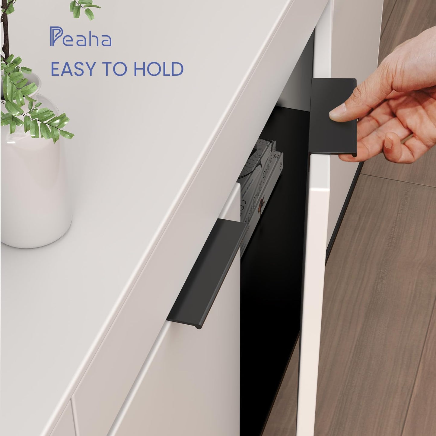 Peaha 10 Pack Black Cabinet Pulls Kitchen Handles 3 inch Aluminum Alloy Edge Finger Pull Dresser Drawer Handles