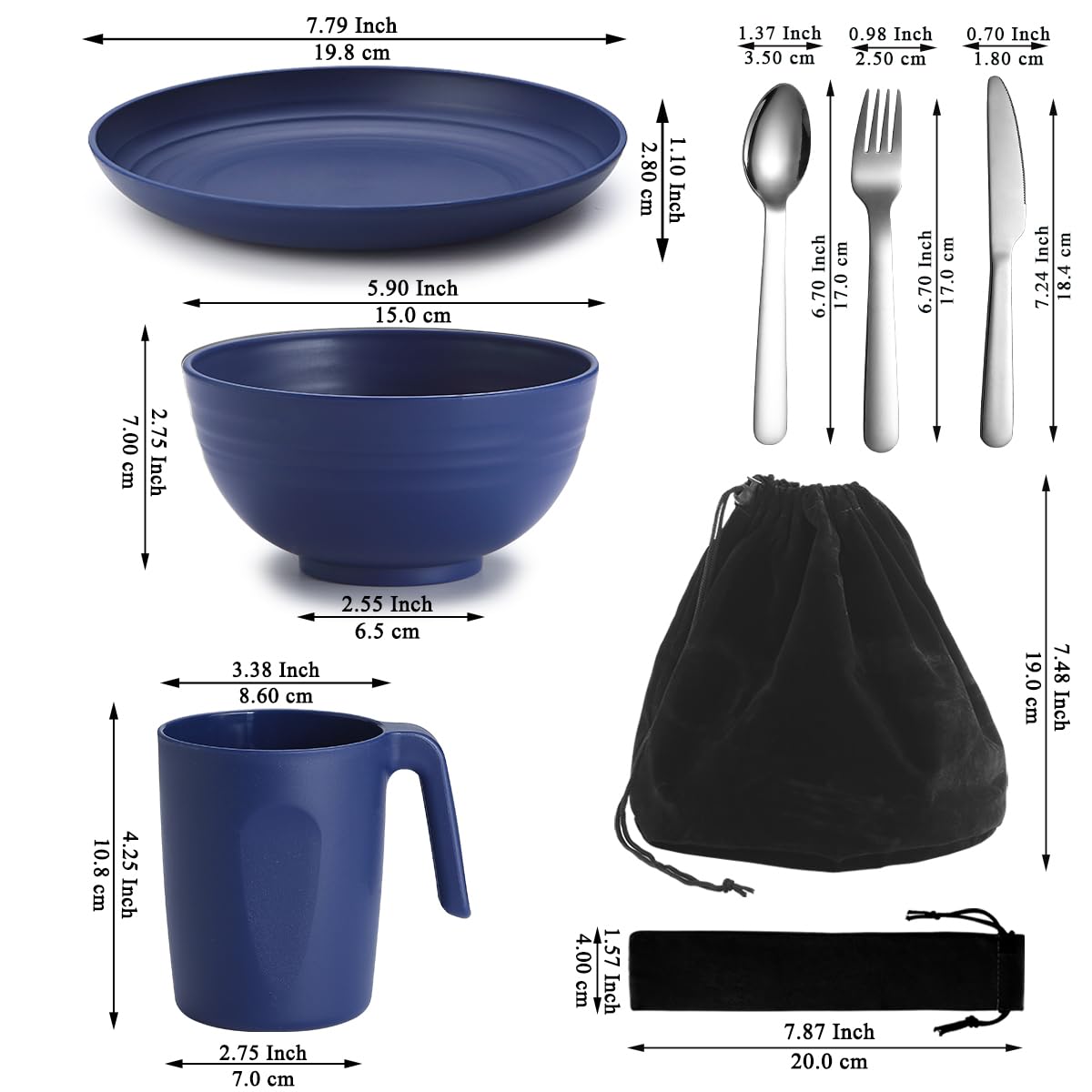 Camping Utensils, Reanea Camping Mess Kit for Travel, Camping, Picnic, Outdoor, Camping Gear Include Knife, Spoon, Fork Cutlery Set, Cup, Bowl, Plate, Camping Essentials for 1
