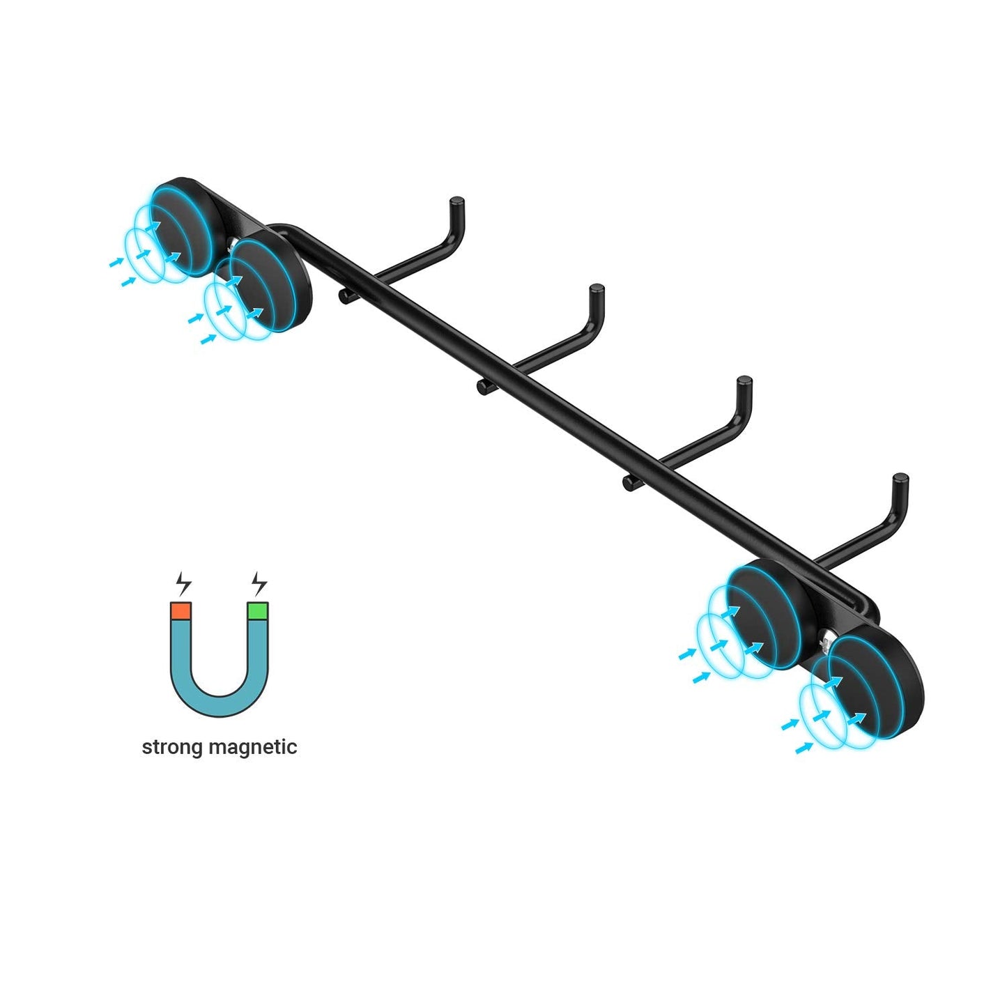 Skyflame Magnetic BBQ Tool Rack - Universal Metal Fridge Organizer Grill Cutlery Holder Towel Hanger - 4 Hooks Storage for Hanging Kitchen Utensils Smoker Tools & Other Accessories, 12" Long