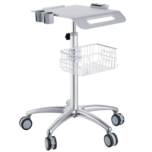VEVOR Medical Trolley with Wheels - Height Adjustable Gas Lift, Large Tabletop 19"×17", Stainless Steel Rolling Laptop Cart with Storage Basket,Mobile Metal Scanner Cart for Ultrasound/Dental/EKG/Lab