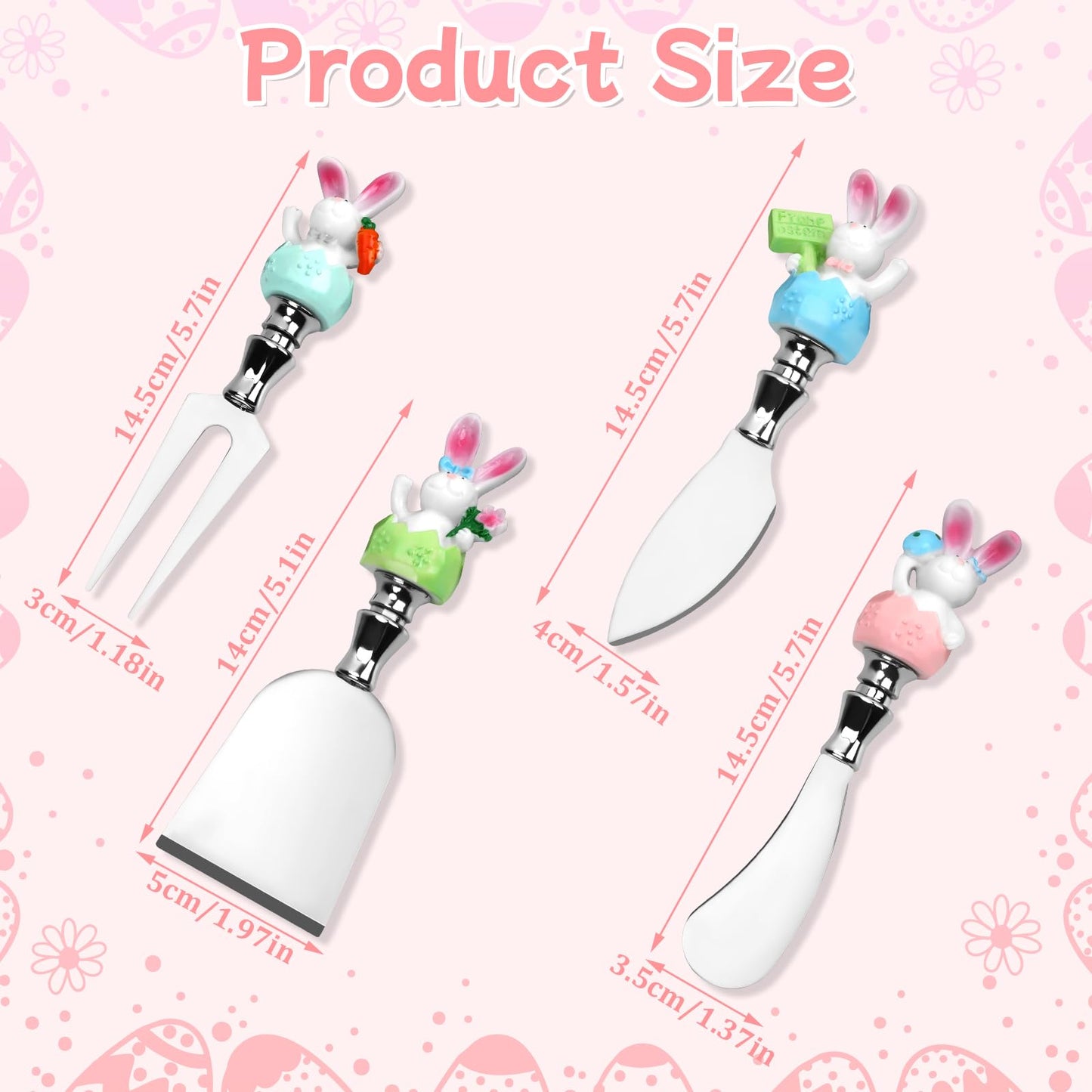MOUNTCLIM 4 Pcs Easter Cheese Knives Set, Resin Handle with Stainless Steel Blade Spreader for Cheese Cream Jam Butter Charcuterie Board Tools