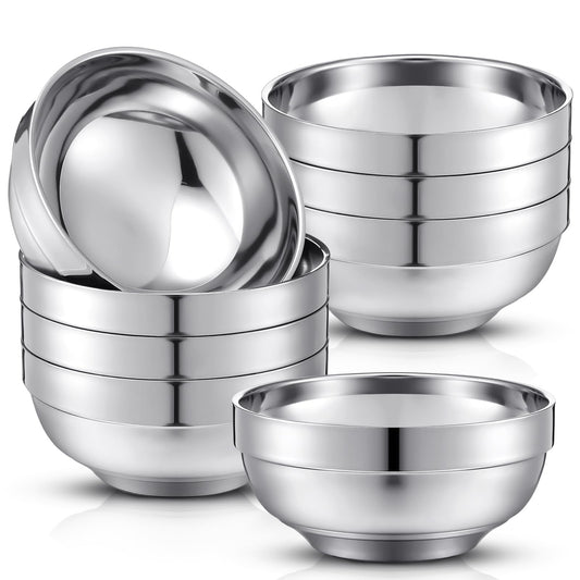 Funnymoom 8 Pack 24 oz Stainless Steel Bowls Double Walled Insulated Soup Ice Cream Metal Mixing Nesting Bowls for Serving Soup Rice Cereal (304 Stainless Steel)