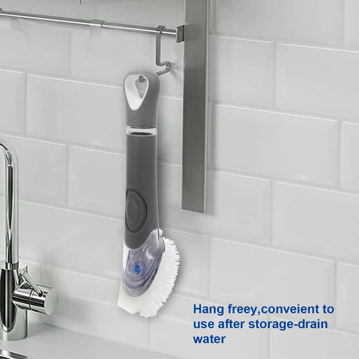 CELOX Dish Brush with Soap Dispenser for Cleaning Pots, Dishes, Bowls, Gray