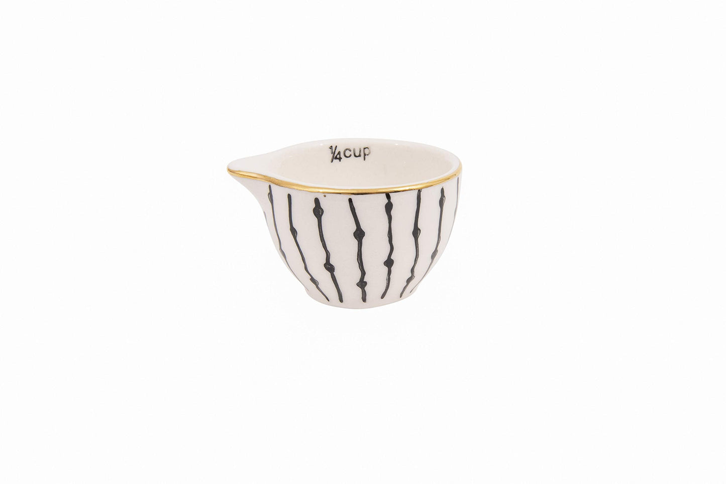 Creative Co-Op Black & White Stoneware Measuring Cups with Gold Electroplating (Set of 4 Sizes)