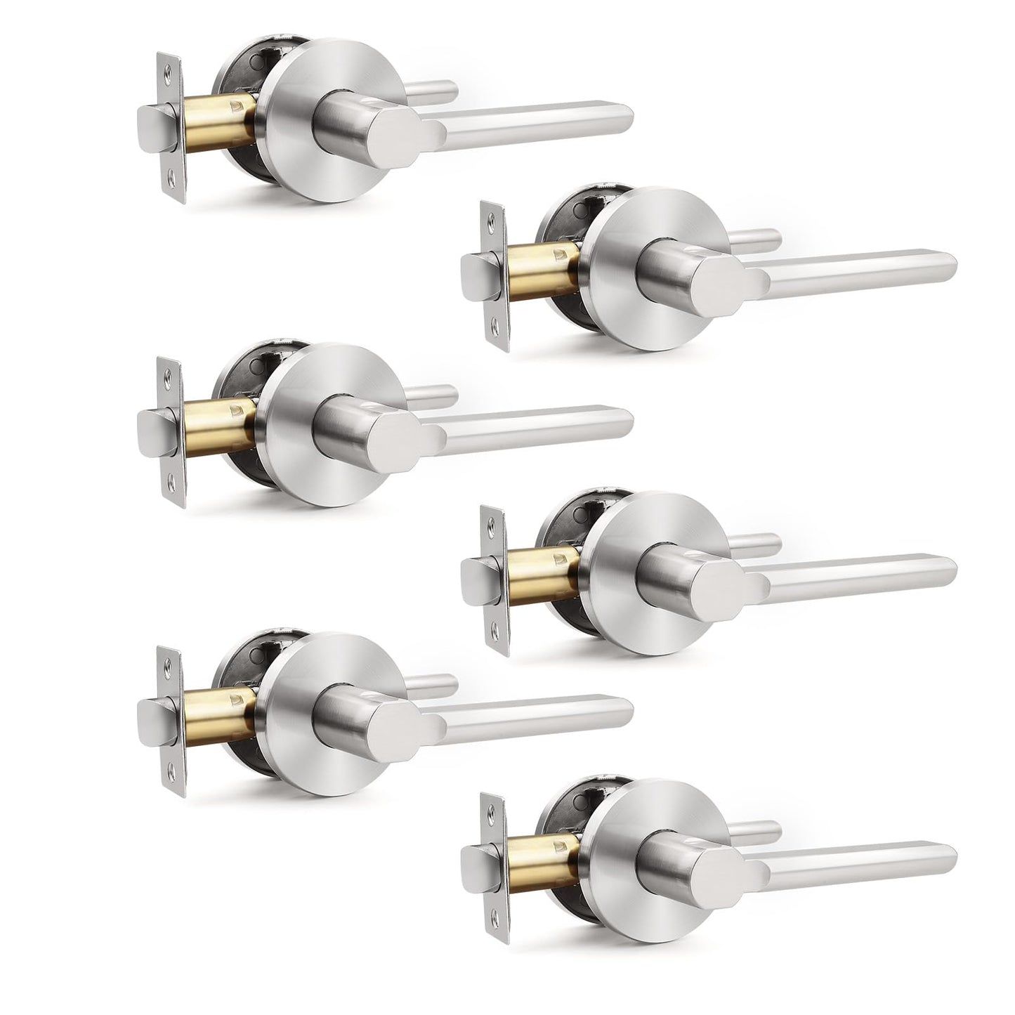 Probrico Keyless Door Lever Handles Passage Interior Locksets Brushed Nickel Finished Hardware 6 Pack