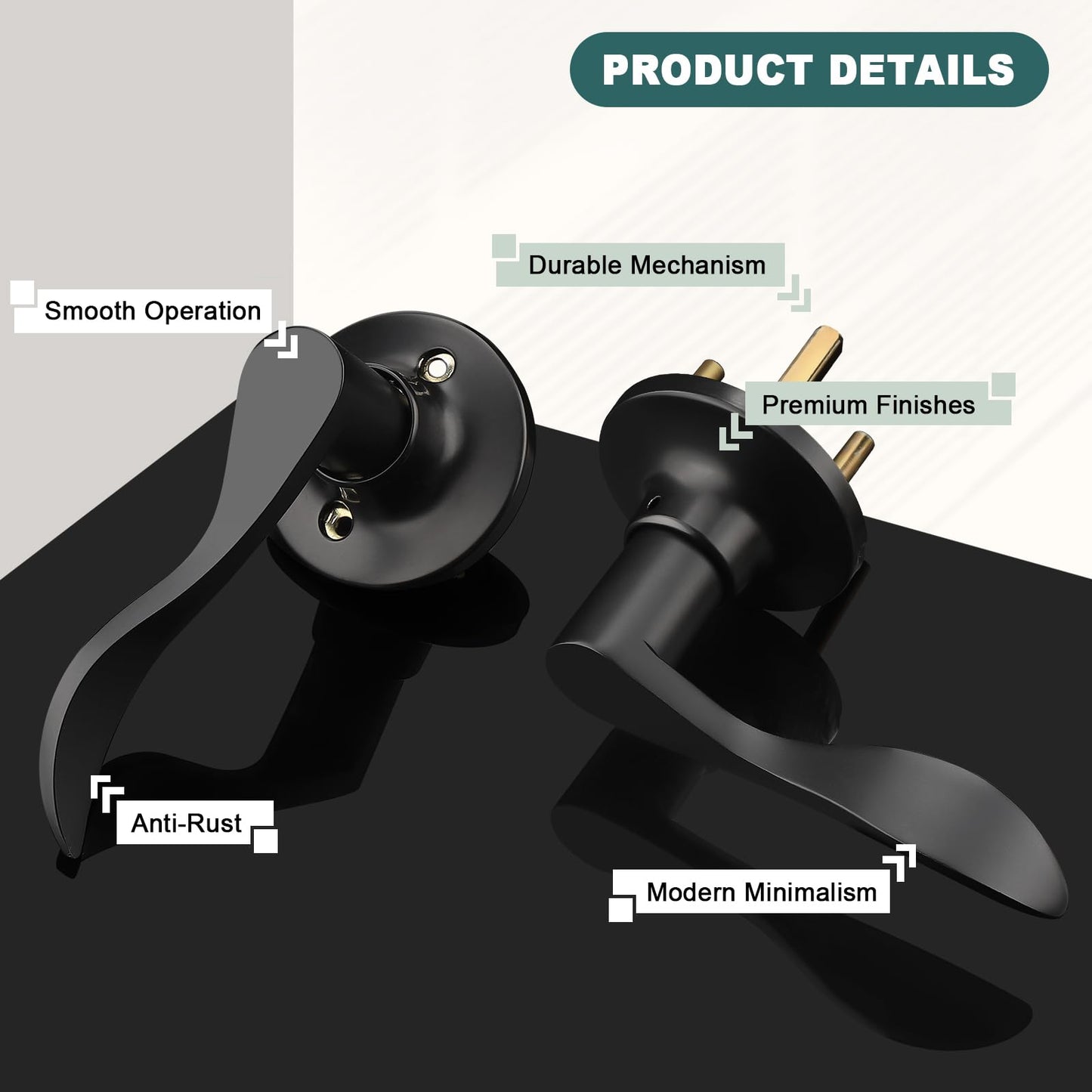 GOBEKOR 3 Pack Passage Door Levers Hallway Closet Door Handles Interior Door Handle with Lock Keyless Matte Black Wave Door Handle Lever Set
