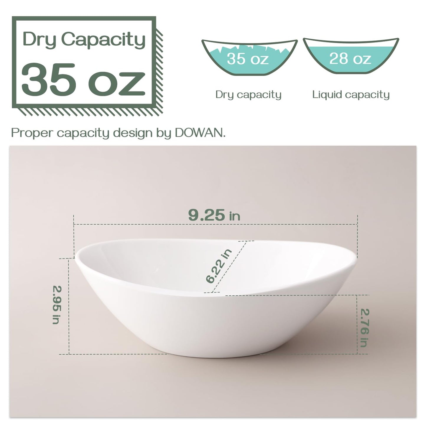 DOWAN 9.25" Serving Bowls, Large Oval Serving Dishes for Wedding and Dinner Parties, 35 Oz for Salad, Side Dishes, Pasta, Oval Shape, Microwave & Dishwasher Safe, Set of 4, Soft White