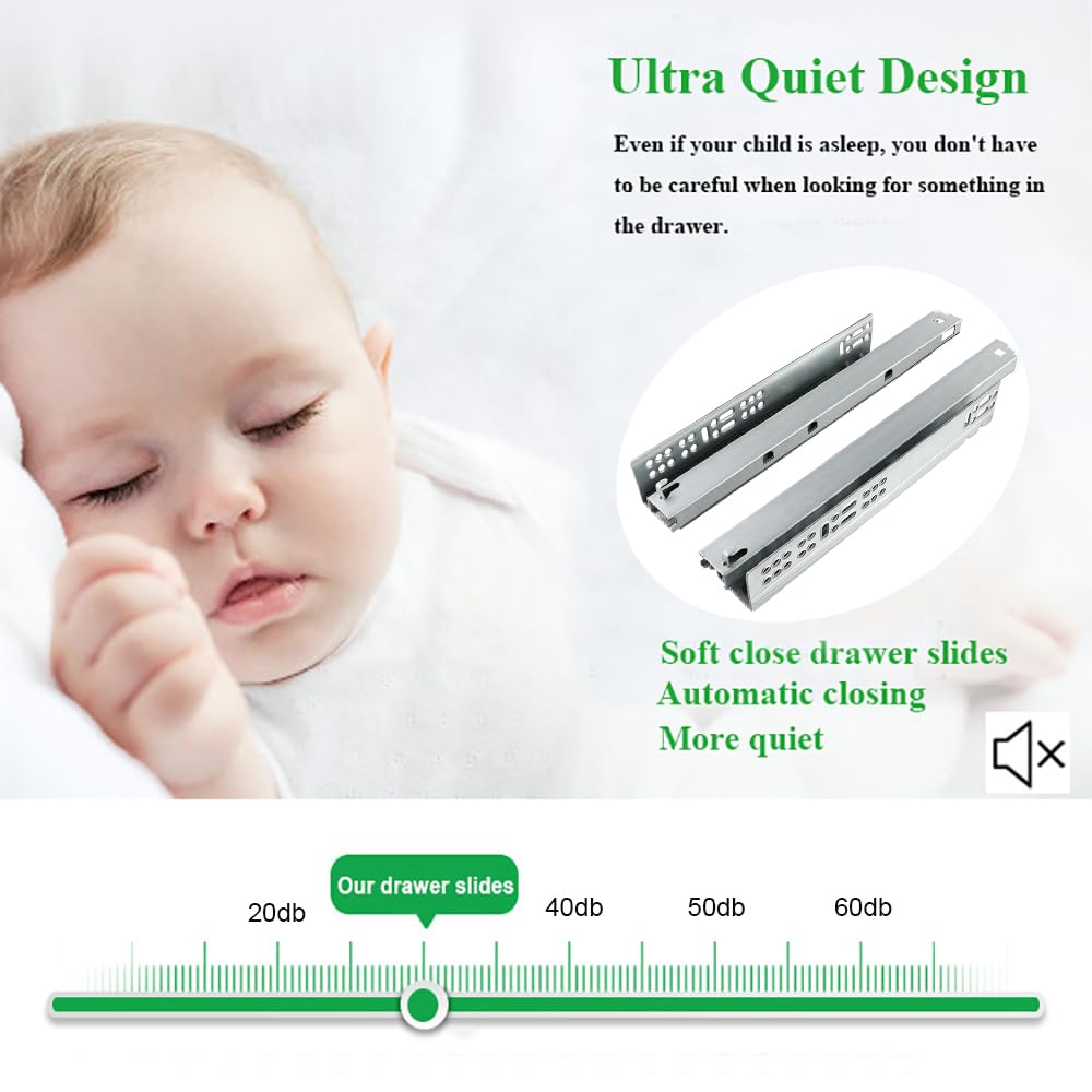 6 Pairs of 16 Inch Undermount Soft Close Drawer Slides,Bottom Mount Full Extension Drawer Glides Rails