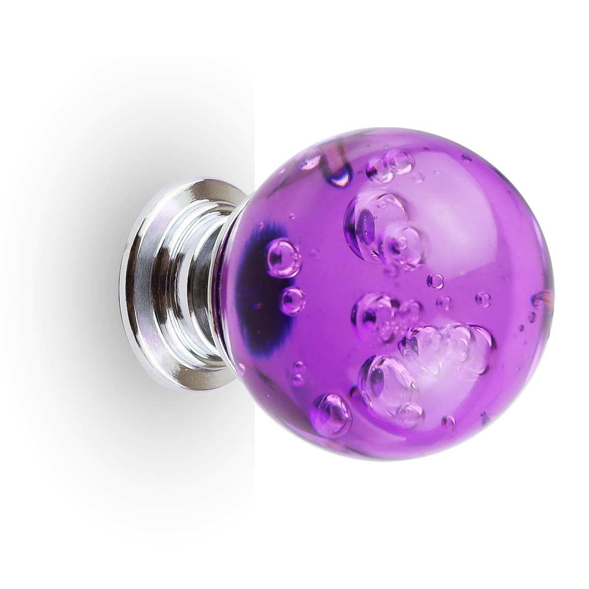 BNYZWOT 12 PCS Crystal Cabinet Knobs Round Glass Bubbles Knobs Smooth Drawer Pulls Handle for Home, Cabinet, Drawer and Dresser with 3 Different Size Screws, 30MM (Purple)