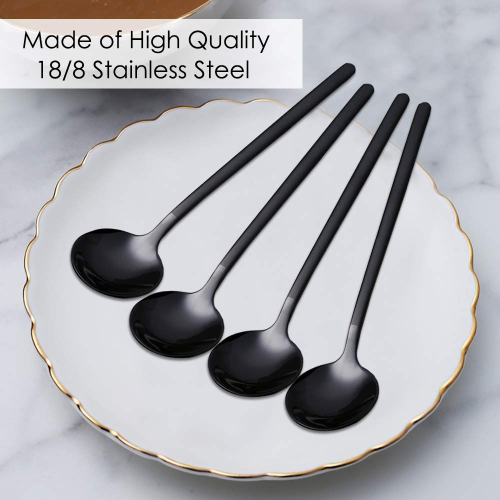 Pack of 8, Black Stainless Steel Espresso Spoons, findTop Mini Teaspoons Set for Coffee Sugar Dessert Cake Ice Cream Soup Antipasto Cappuccino, 5.3 Inch