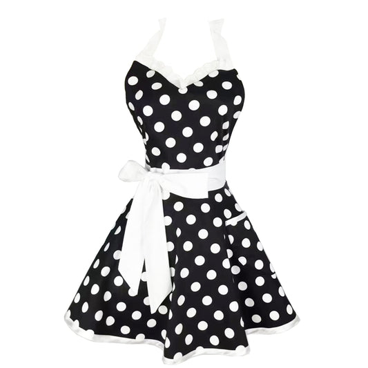 Hyzrz Lovely Sweetheart Retro Kitchen Aprons Woman Girl Cotton Polka Dot Cooking Salon Dress Pinafore Vintage Apron Mothers Gift (Black)