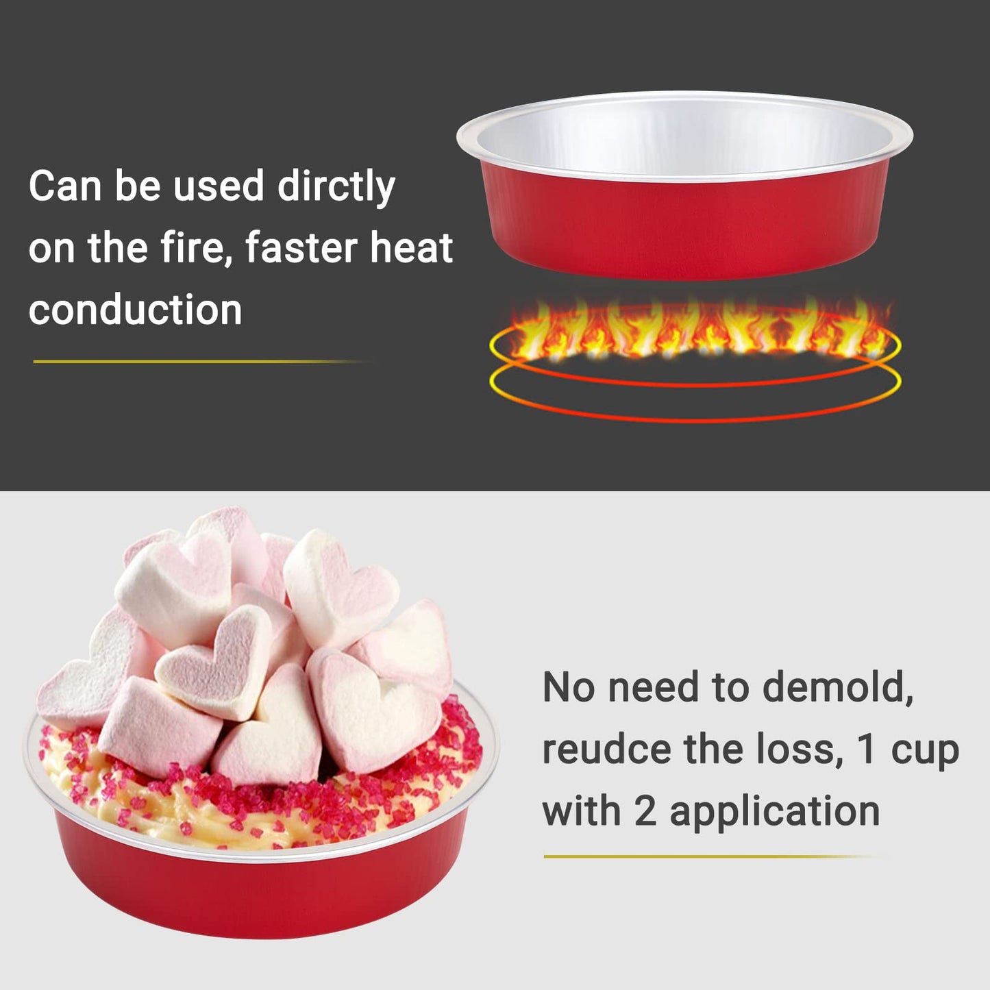 Beasea Disposable Mini Pie Tins with Lids, 50 Pack 4” 8oz Bright Red Aluminum Baking Foil Tins Small Round Tart Container for Individual Dessert Cupcake Muffin Cheesecake Ramekin Quiche Oven Dishes