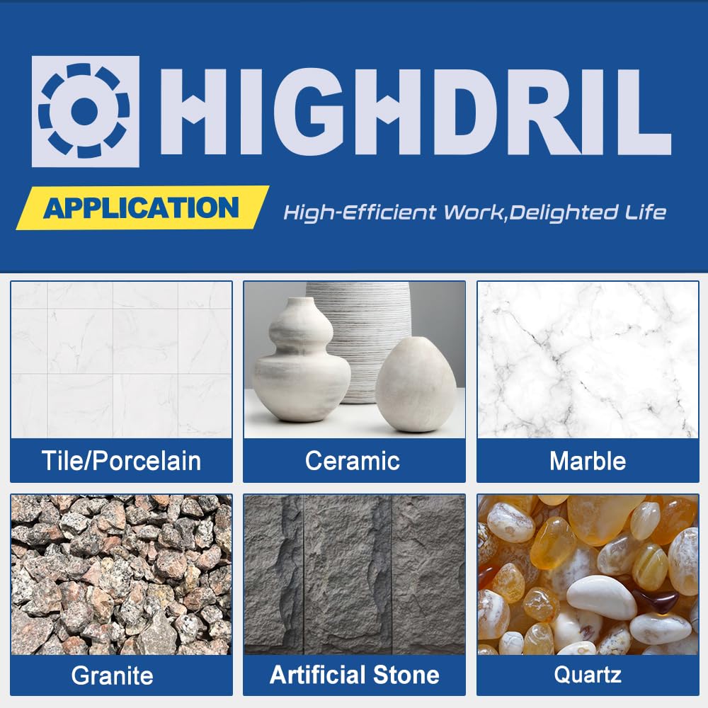 HIGHDRIL Diamond Drill Bits Kit with 5/8-11 for Porcelain Tile Ceramic Marble Brick Concrete Vacuum Brazed Hole Saw(6/6/8/20/25/35/50mm+35mm Chamfer Bit+Adapter)