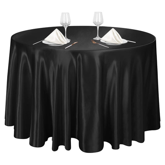 Ruisita 120 Inches Round Satin Tablecloths Black Overlay Round Satin Table Cover Bright Silk Tablecloth Smooth Fabric Tablecloth for Wedding Banquet Table Decoration