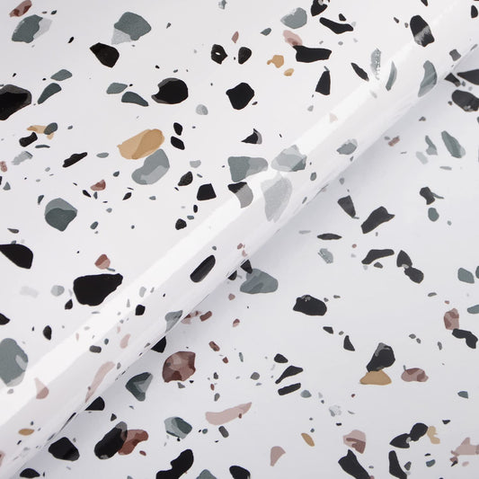 AbaBoorty 394x15.8 Inch Terrazzo Contact Paper Stick and Peel Wallpaper for Countertops White Granite Removable Wall Paper Covers Counter Top Old Furniture Waterproof