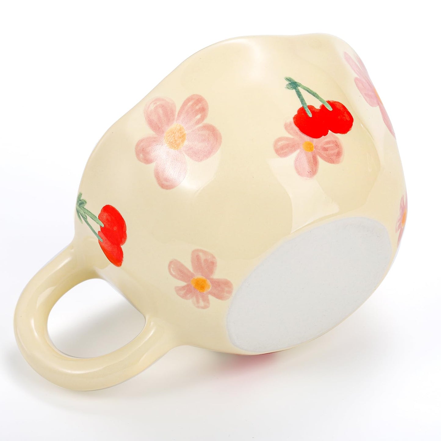 Yopay 2 Pack Ceramic Coffee Mug with Spoon, 8oz Handmade Hot Chocolate Mugs, Cute Cup for Girl Microwave Safe, Aesthetic Tea Milk Cup with Handle for Latte, Cocoa, Gift, Mom(Cherry flower)