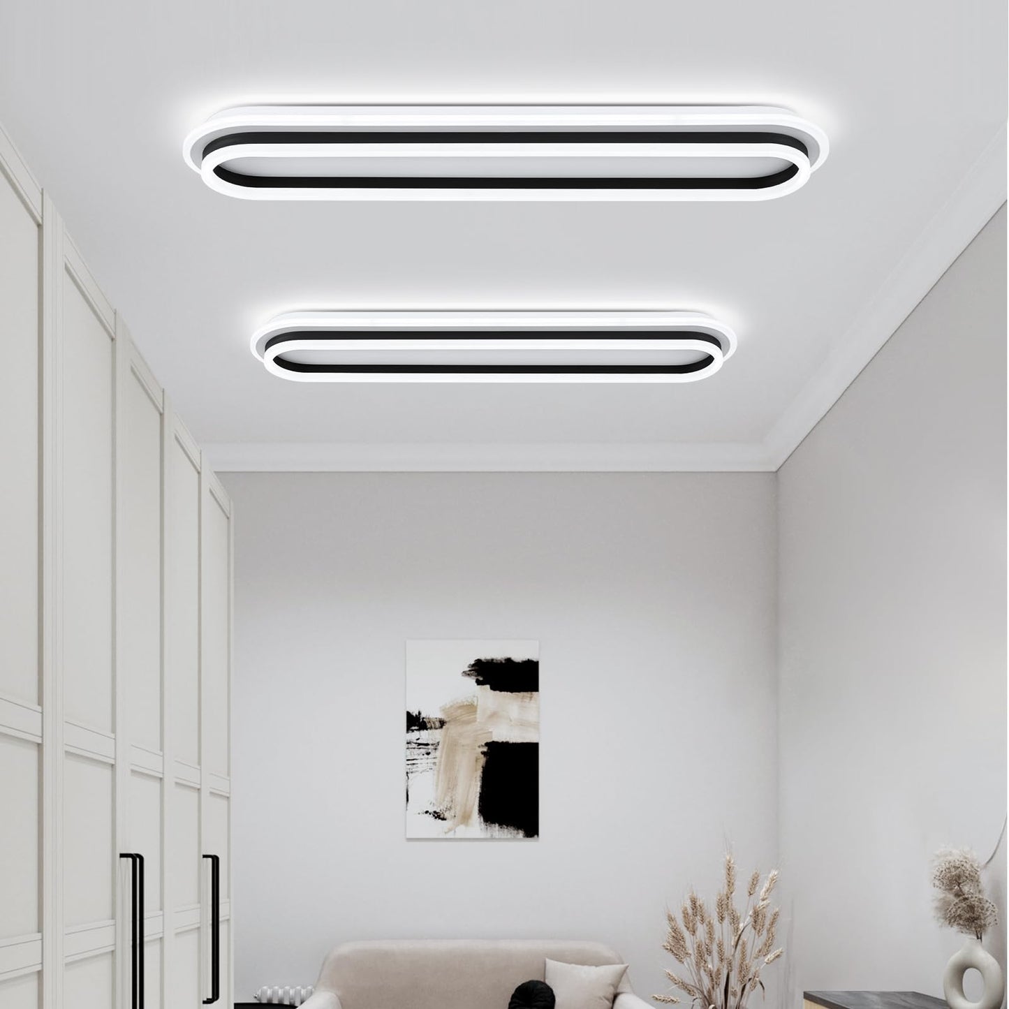 Vloitgol Modern Linear Ceiling Light, 31.5Inch Dimmable LED Flush Mount Ceiling Lamp with Remote Control, Long Kitchen Ceiling Light Fixture for Living Room Dining Room Bedroom Hallway (Black)