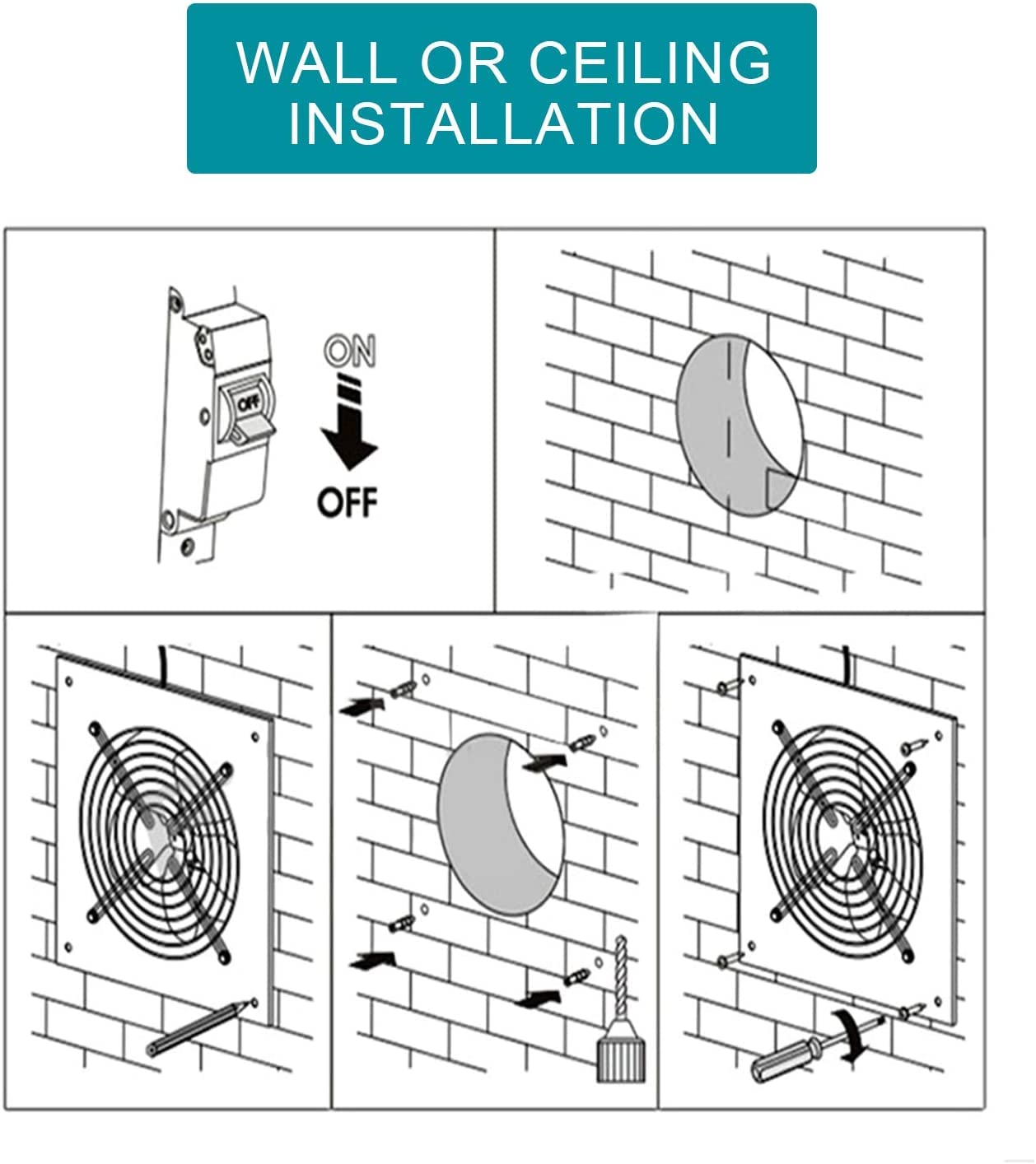 Nalle 8 inch Exhaust Fan Through Wall Extractor Exhaust Ventilation Fan 110V Exhaust Smoke Fan Ventilation for Kitchen, Bathroom,laundry room,Toilets, Garage, Shopping Mall and Office (500 CFM/White)