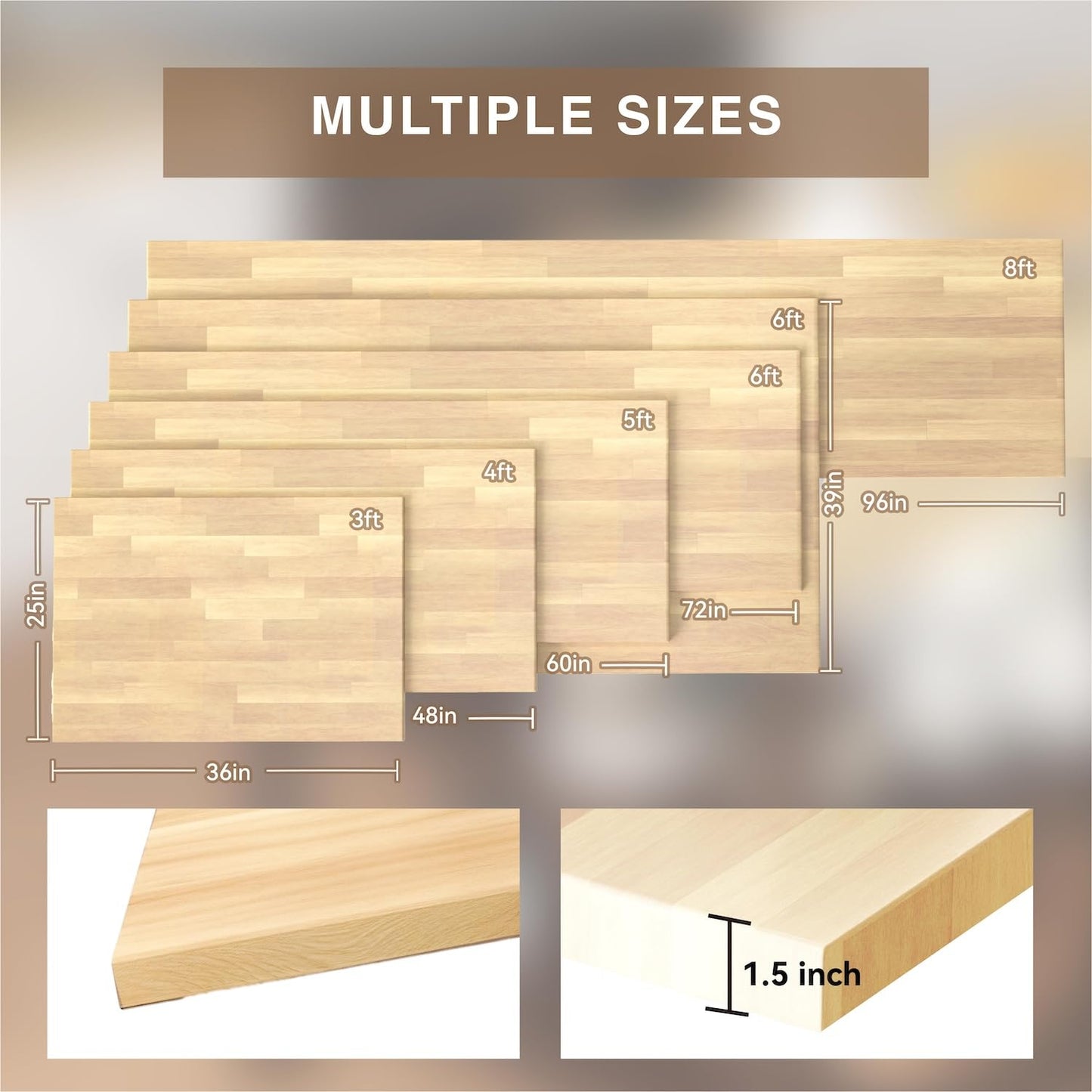 Koby Home 60x25 inch 1.5" Thick Butcher Block Countertop, 5ft 1.5" Unfinished Solid Birch Wood Table Top DIY Wooden Board for Kitchen Island Dining Room,Washer Dryer Workbench, Standing Desk