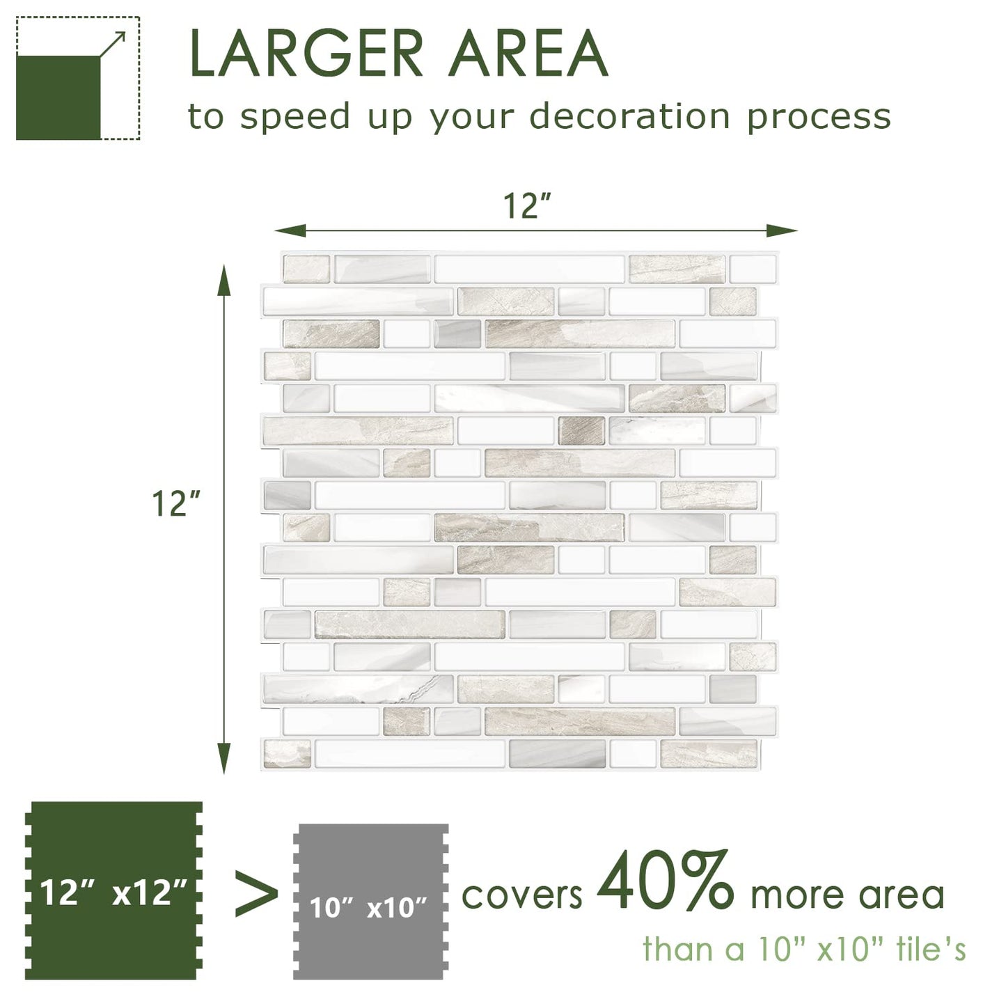 STICKGOO Thicker Design Peel and Stick, Self Adhesive Stick On Tile Backsplash for Kitchen and Bathroom, Beige & White, 12”×12”, 10 Sheets