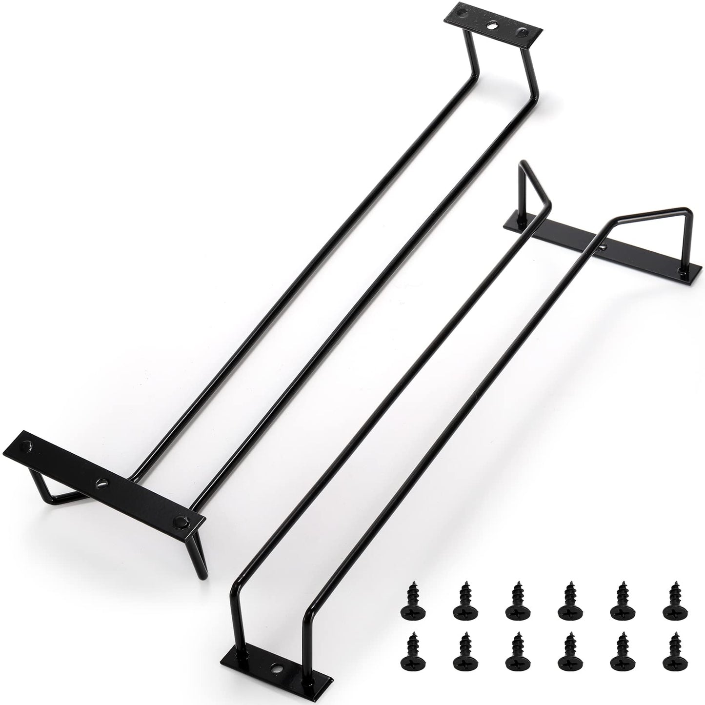 Dicunoy 6 Pack Black Wine Glass Rack, 14 Inch Under Cabinet Stemware Holder, Wall Mounted Iron Wine Glass Hanging Rack for Shelf, Kitchen, Bar, Wine Cellar Storage, Organizer, Display
