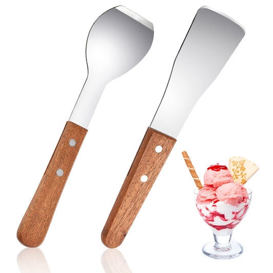 Aemygo 2 Pieces Ice Cream Scoop, Stainless Steel Ice Cream Shovel with Wooden Handle Metal Dessert Spade Butter Blade Cook Cake Scraper for Kitchen Party Wedding