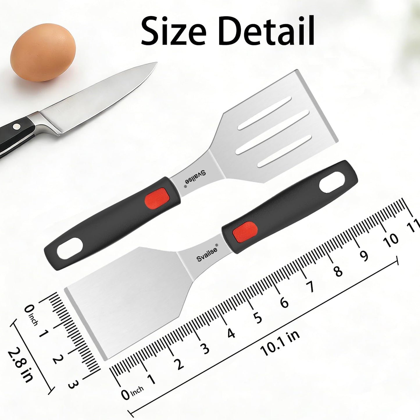 Svailse 2Pcs Stainless Steel Spatula Set, Metal Turners for Kitchen Use, Metal Cooking Utensils for Cast Iron Skillet with Silicone Handle, Spatula Flipper for Frying Egg, Brownie, Cookies or Pancake