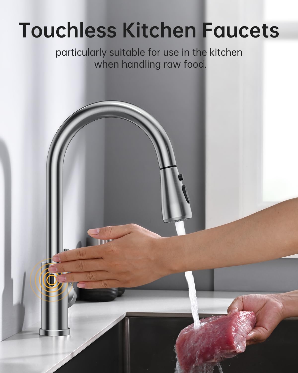 Hiqufet Touchless Kitchen Sink Faucet with Pull Down Sprayer, Stainless Steel Smart Motion Sensor Faucet for Pot Filler, Farmhouse Camper Bar Sink Laundry Room, Brushed Nickel