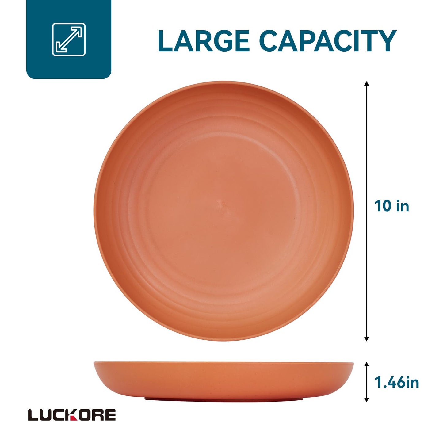 Luckore 10 inch Deep Dinner Plates Set of 8 Wheat Straw Plates, Unbreakable Dinner Dishes Alternative for Plastic Microwave and Dishwasher Safe for Kitchen with 4 Colors Classic Bright