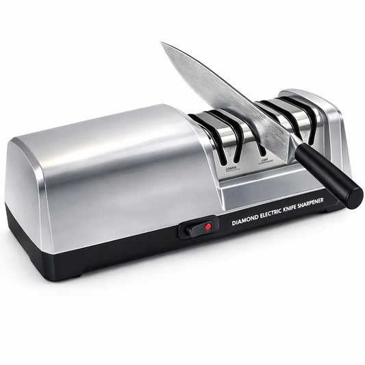 Electric Knife Sharpener for Kitchen, 3-Stage Professional Kitchen Knife Sharpener with 15° Precision Angle Guide, Fast & Portable Stainless Steel Grinding Tool for Sharpening, Repairing & Polishing