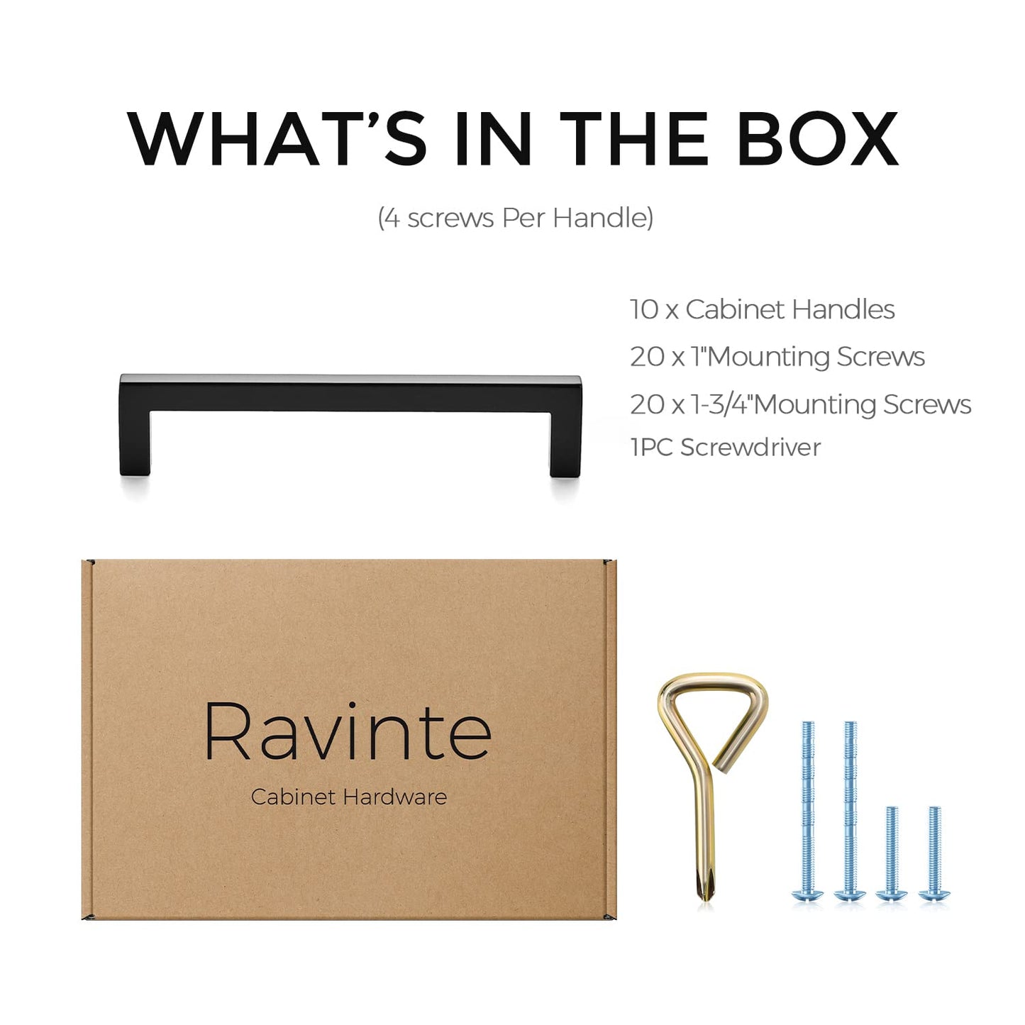 Ravinte 10 Pack Solid Kitchen Cabinet Handles Matte Black Cabinet Pulls Slim Drawer Pulls with 5 Inch Hole Center Square Bar Kitchen Cabinet Hardware
