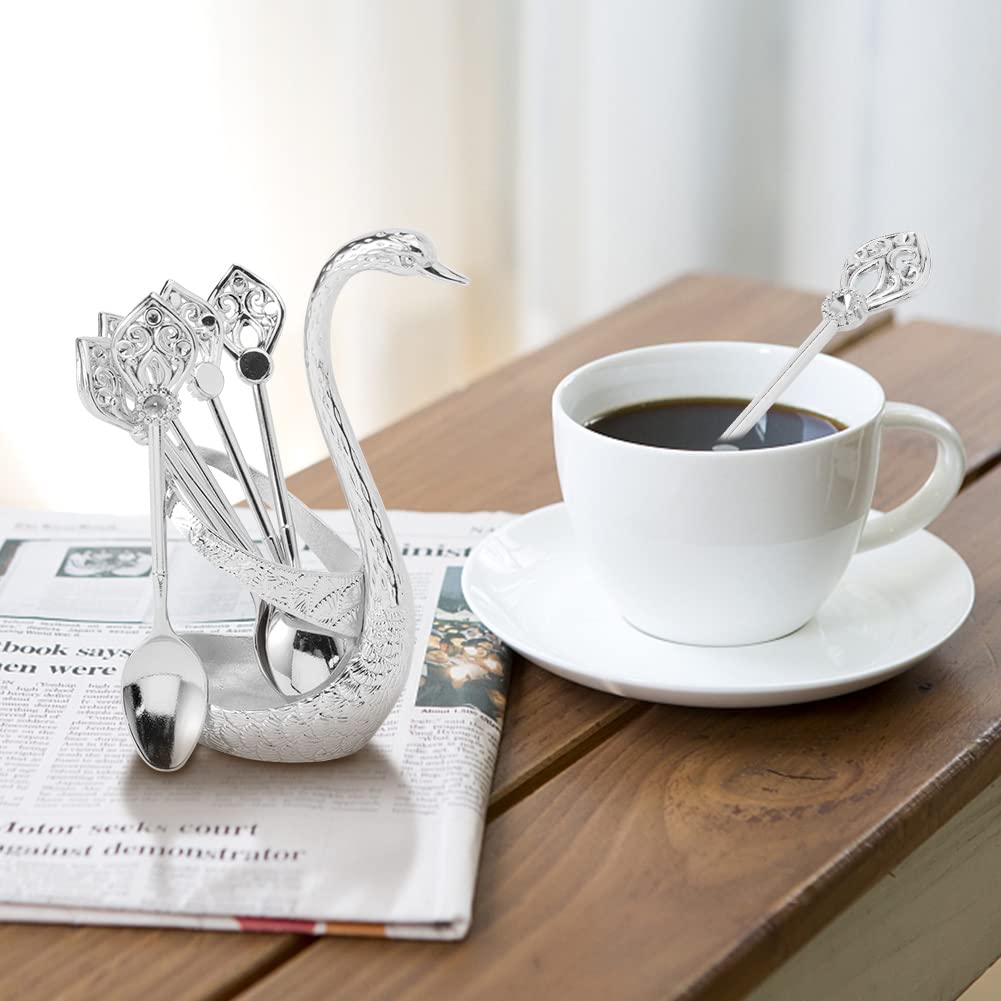 Coffee Spoon Set with Holder,4.1'' Mini Dessert Spoons Set,Espresso Spoons Set,Elegant and Charming Decorative Coffee Spoon Organizer Serving Kit for Fruit,Stirring,Mixing,Sugar,Ice Cream,Cake(Silver)