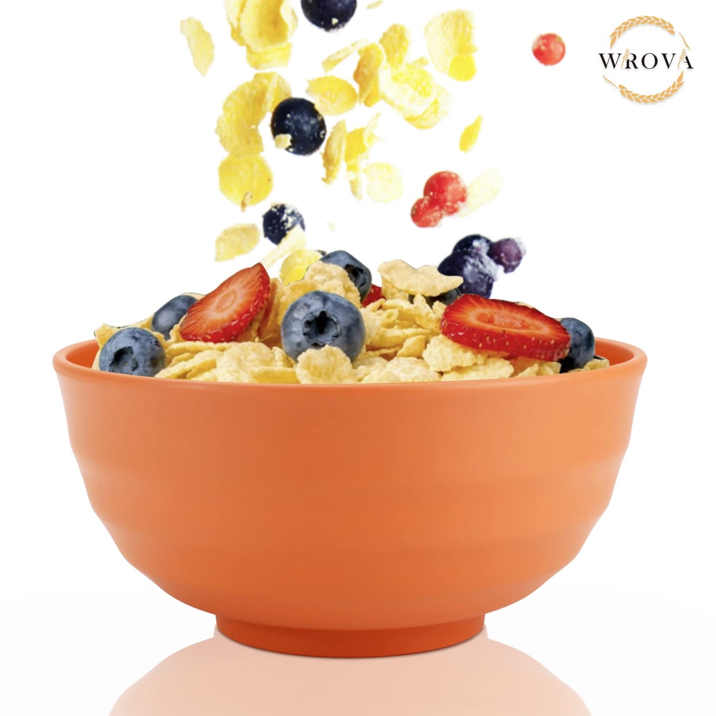 Wrova Wheat Straw Bowls Set 60 OZ Unbreakable Large Cereal Bowls Set of 6 Microwave and Dishwasher Safe Bowls Big Bowls for Eating BPA Free Soup Bowl for Serving Oatmeal and Salad Orange