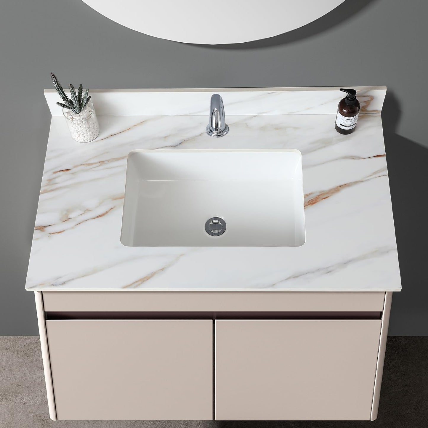 37" Bathroom Vanity Top with Ceramic Undermount Sink & Backsplash,Calacatta Gold Sintered Stone Counter Top, Single Hole Vanity Sink Top
