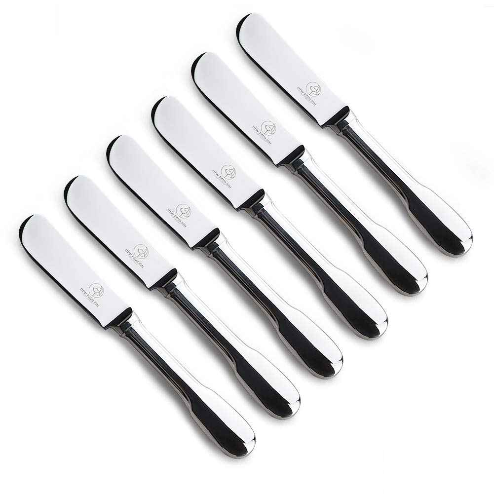 OTW PAVILION Set of 6 Butter Knife Silver Cheese Knife Spreaders 18/10 Stainless Steel for Butter Cheese and Dessert
