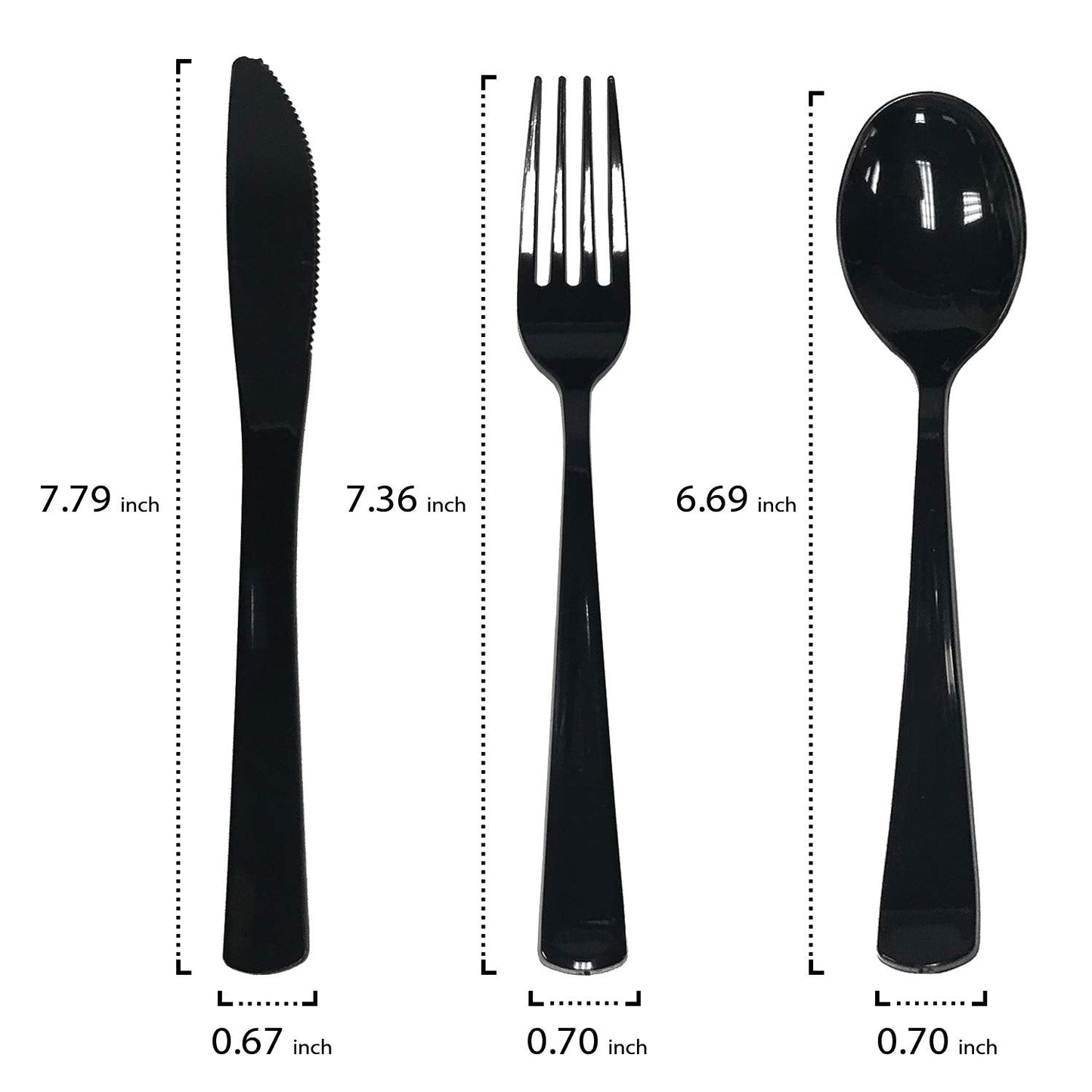 Party Essentials Party Supplies Wrapped Silverware Set Disposable, Pre Rolled Napkin and Cutlery, Spoons/Forks/Knives Black, 50 Units