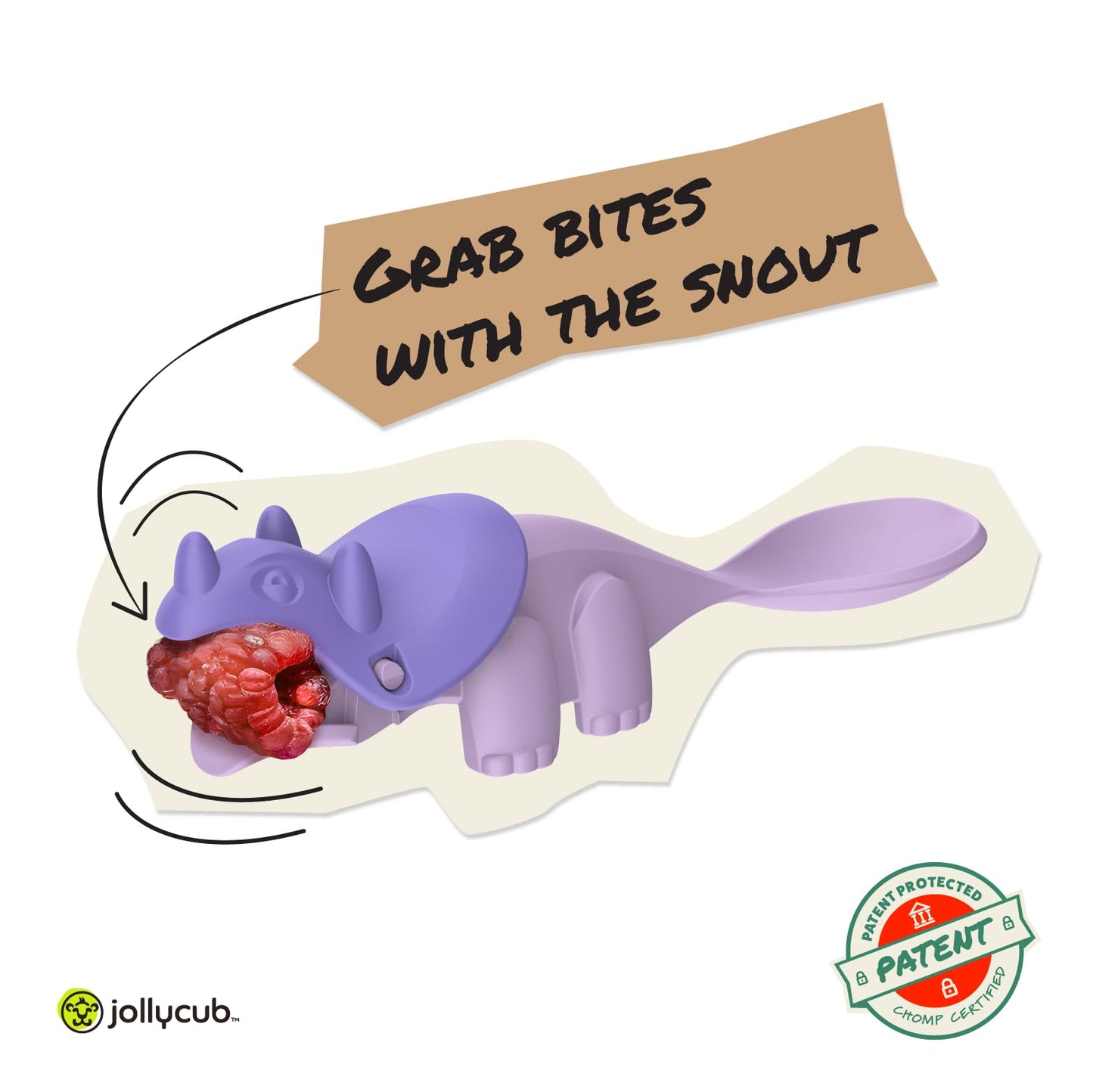 Jollycub® Interactive Toddler Utensils, Dino Chomperware™, Kids Silverware Set, BPA Free, Made in USA (Purple Fruits)