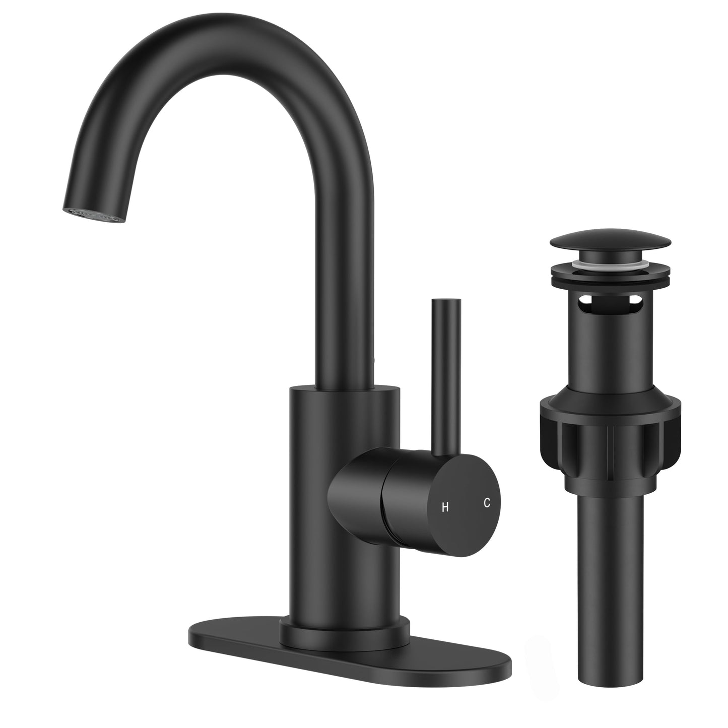 FORIOUS Black Bathroom Faucet 1 or 3 Hole Sink Single Handle, 360° Swivel Gooseneck Spout, Matte Finsh, Leak-Free, with cUPC Supply Line and Pop Up Drain, Suitable for Bar Kitchen RV Vanity