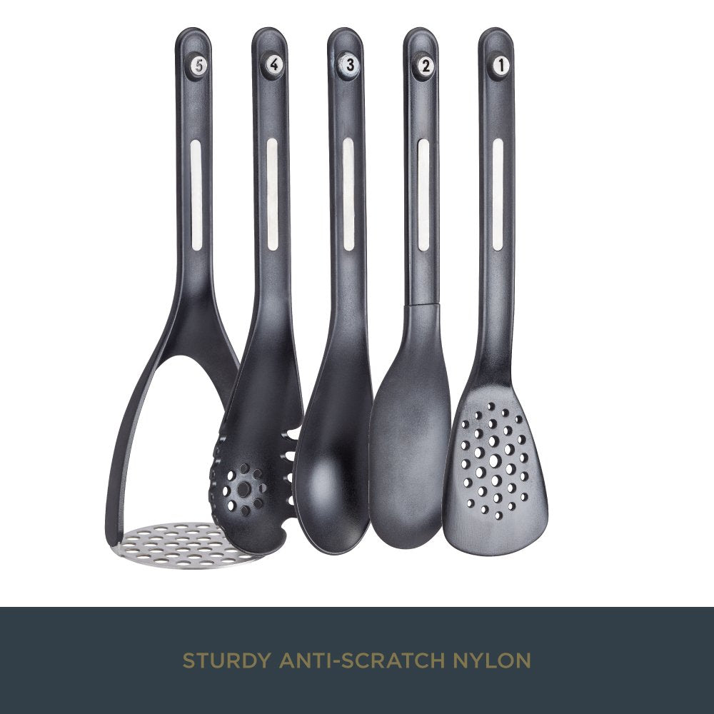 KitchenCraft MasterClass Smart Space Nesting Magnetic Kitchen Utensil Set, Silicone, Black, 9 x 9 x 30 cm, Pack of 5