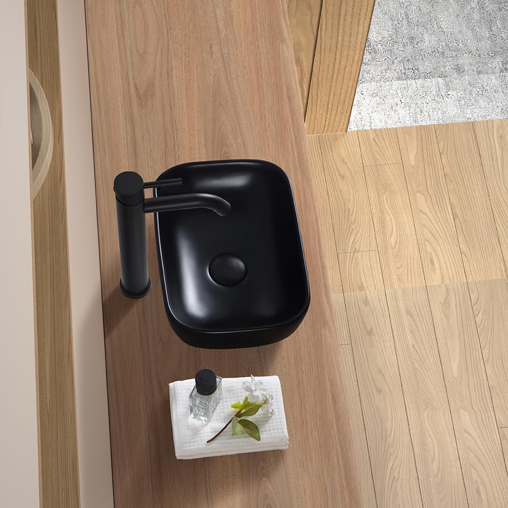 MAISINK Black Vessel Sink 14.5"x10" Small Bathroom Sink Above Counter 14 Inch Black Ceramic Porcelain Small Vessel Sink Bowl for Vanity Wash Basin