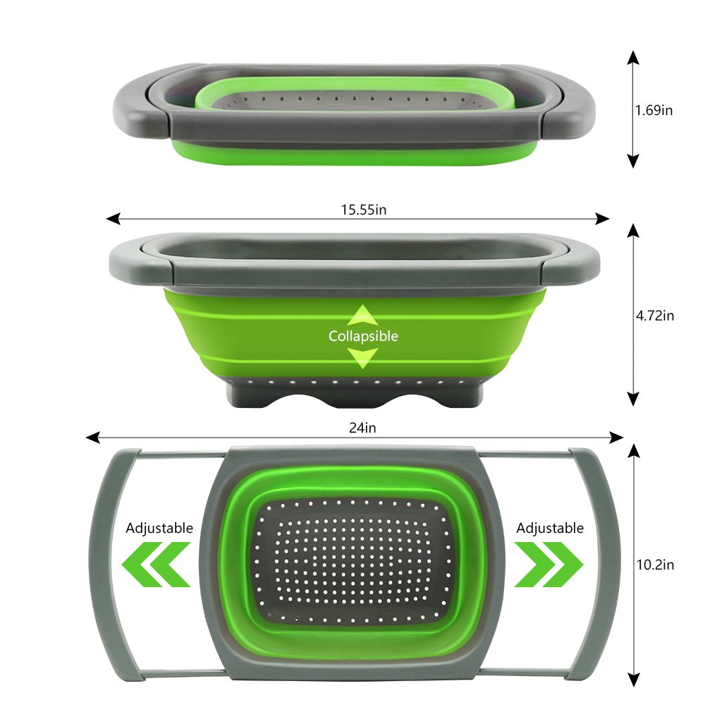 Qimh Colander collapsible, Colander Strainer Over The Sink Vegetable Fruit Strainer Basket (6 Quart) with Extendable Handles, New Kitchen Essentials