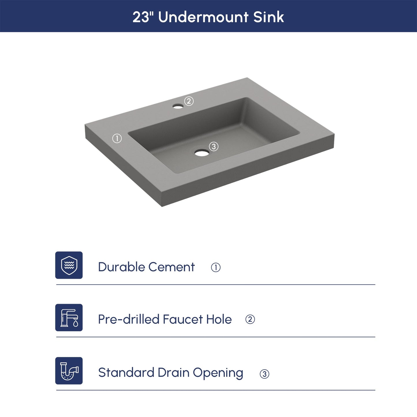 Weibath Semi Recessed Bathroom Sink, 23.4 Inch Rectangular Bathroom Vessel Sink, Drop-In Countertop Basin with Single Faucet Hole, Center Drain Assembly for Modern Vanity Cabinet, Gray