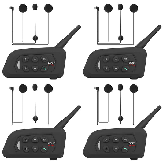 GaiRen V4 Plus Motorcycle Bluetooth Helmet Intercom Headset, 4 Rides Group Communication System for Motorcycling Soccer Referees Skiing ATV/Off Road (4 Pack)