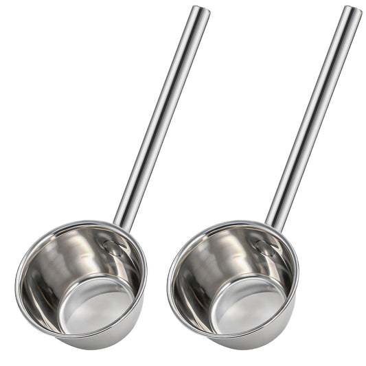 ZEAYEA 2 Pack Stainless Steel Water Ladle, 13.5" Metal Long Handle Water Dipper for Bath Rinse, Hair Washing Spoon Garden Watering Scoop for Bathroom Kitchen