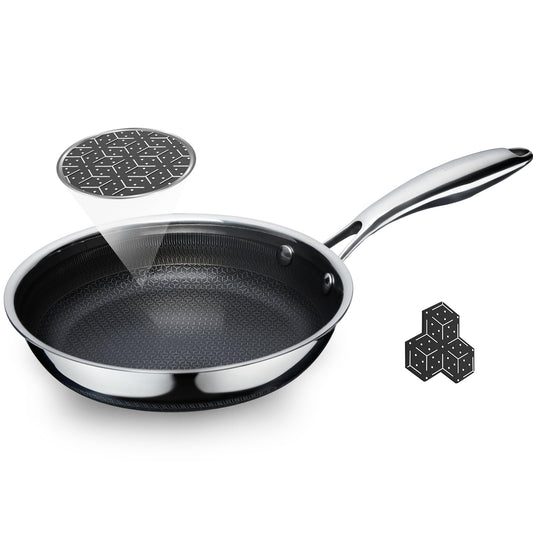 SAKAMOSH 8" Non Stick Frying Pans, Hybrid Ceramic Stainless Steel Pan, Skillet with Stay-Cool Handle, Non Toxic, PFAS PFOA PTFE Free, Dishwasher & Oven Safe, Induction, Compatible with All Cooktops