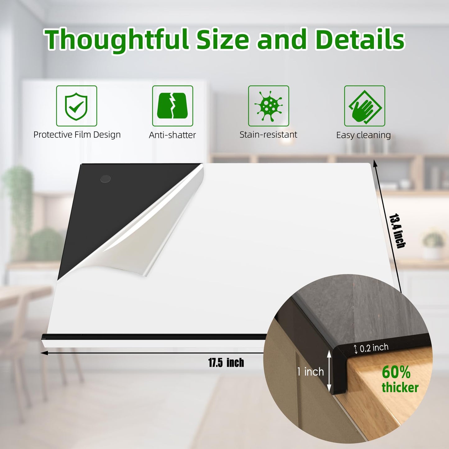 Acrylic Cutting Board with Counter Lip | 60% Thicker & Durable | BPA-Free & Food-Safe Kitchen Tool | Perfect for Protecting Countertops | Versatile & Easy to Clean | Ideal for Home & Professional Use