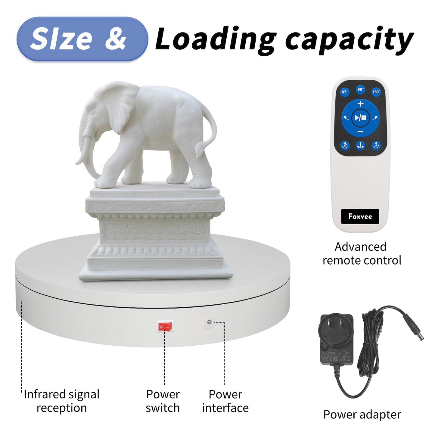 Foxvee Remote-Controlled Motorized Electric Turntable,Rotating Display Stand,Speed-Adjustable Rotating Turntable,Multi-Mode 360° Photography Turntable for 3D Scan,Photography,Showcase(7.87inch/White)