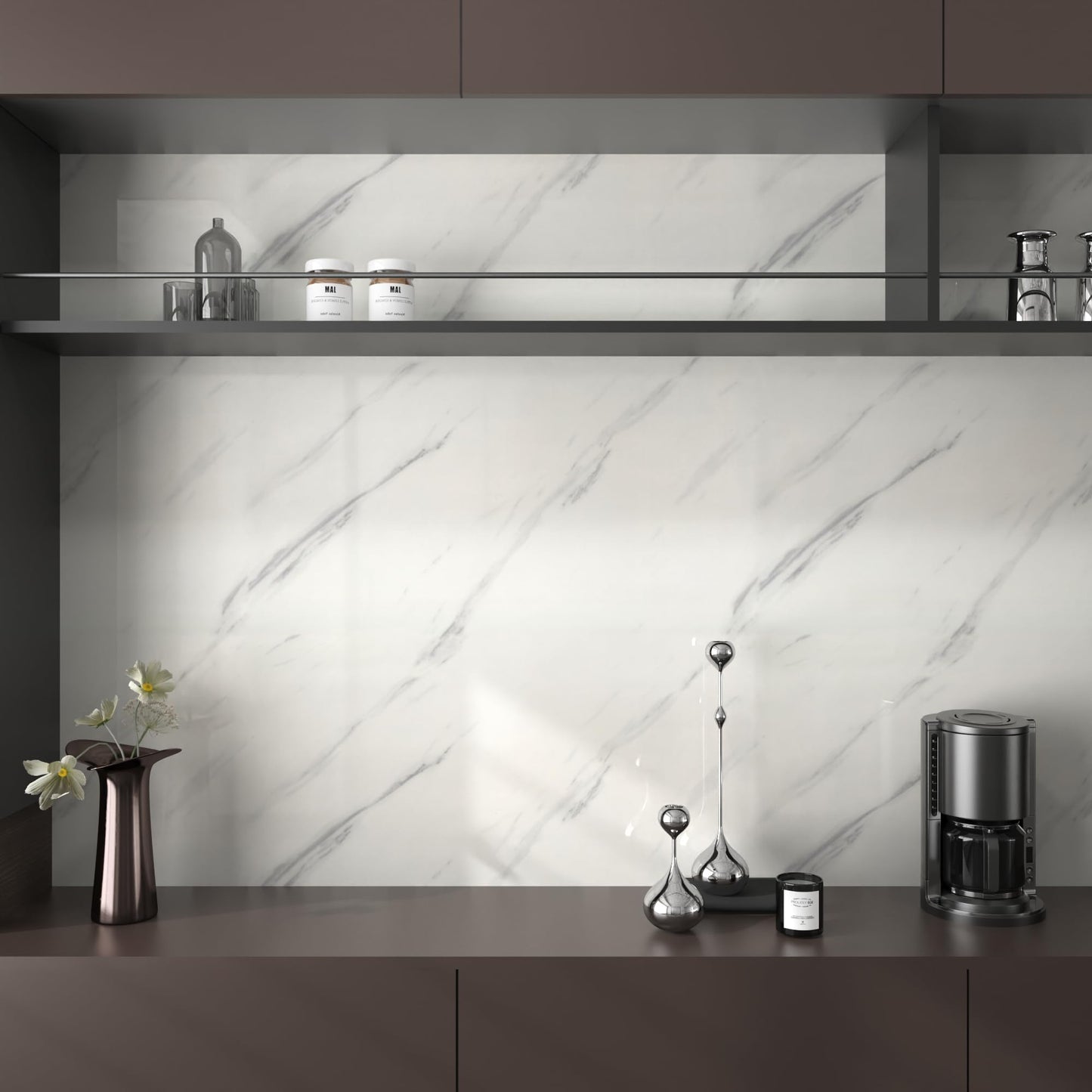 JSEVEM 48"×79" Extra Wide Thick White and Grey Marble Wallpaper Peel Stick (Sample) Waterproof White Gray Marble Contact Paper Vinyl Glossy Adhesive Granite Tile Sticker for Kitchen Table Countertops