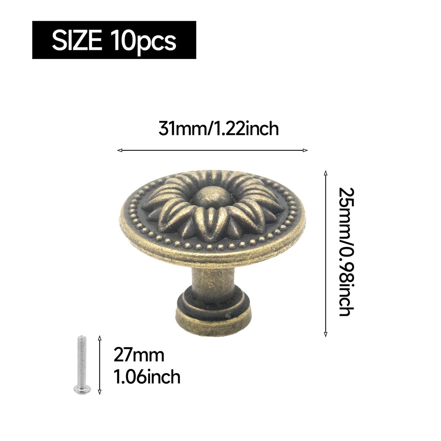 Joyangy 10-Pack Vintage Flower Cabinet Knobs, Antique Bronze Metal Pull Handles for Drawer/Drawer Doors